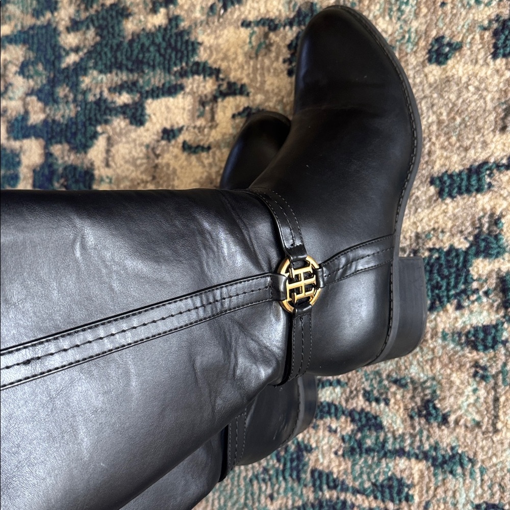 Tommy Hilfiger Black Over the Knee Boots with Gold Accent - Picture 5 of 8